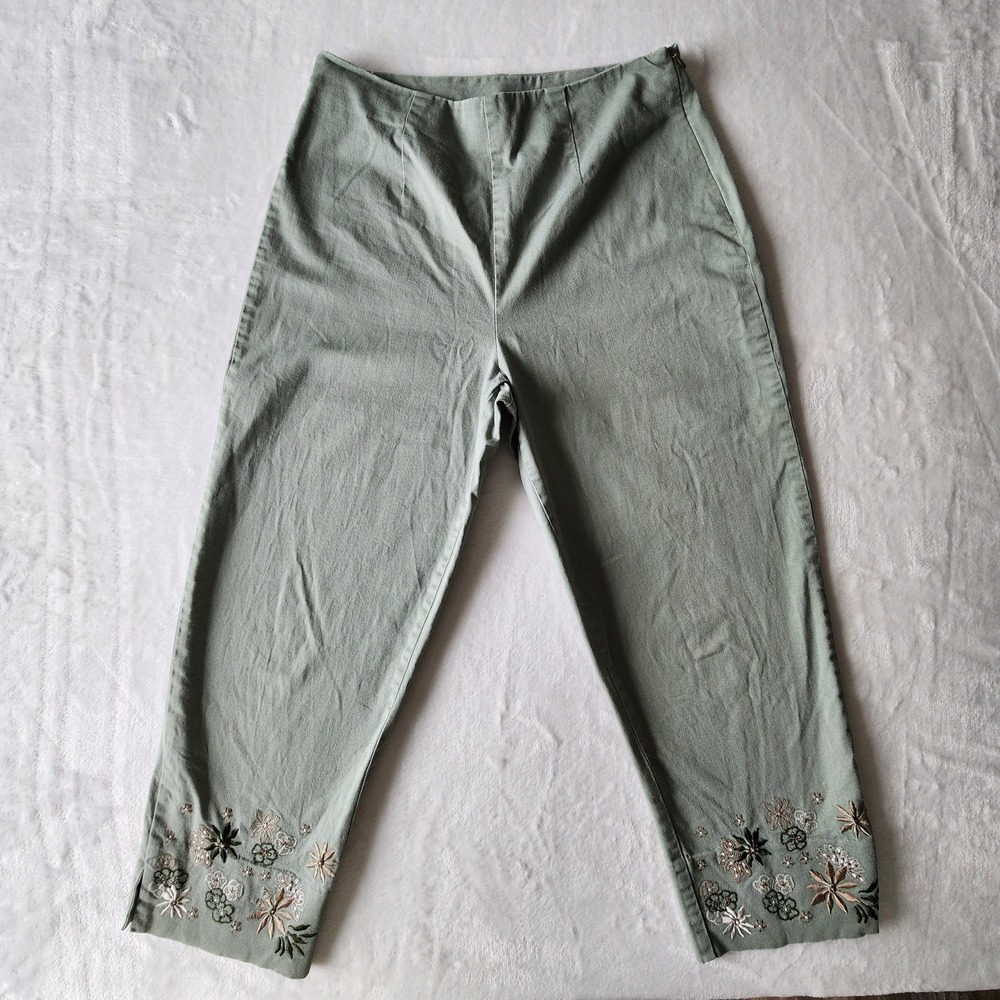 Northern Reflections Capri Pants Womens 10 30W‎ 22L Embroidery Sage Green Y2K